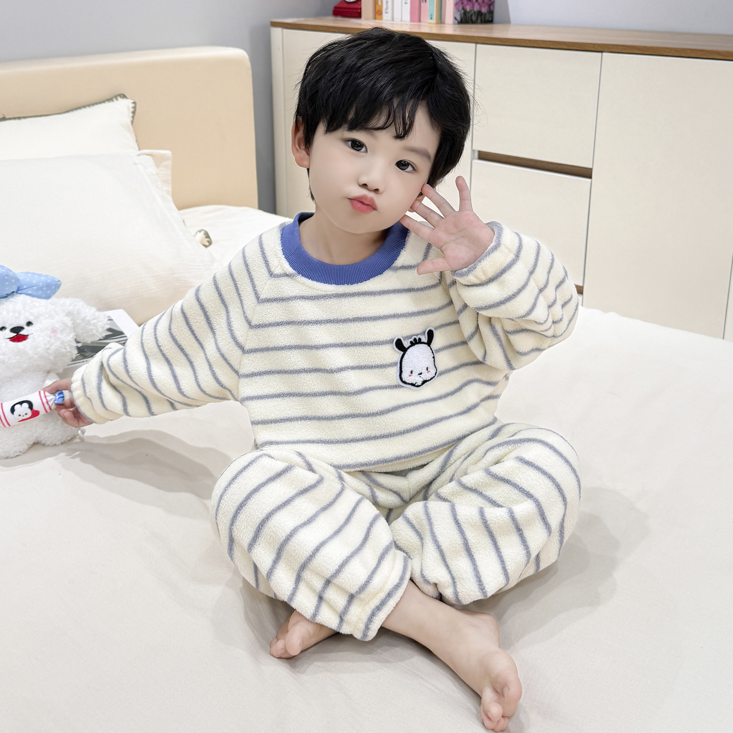 全棉纯棉儿童睡衣珊瑚绒家居服男孩法兰绒男童2025新款男宝宝加厚