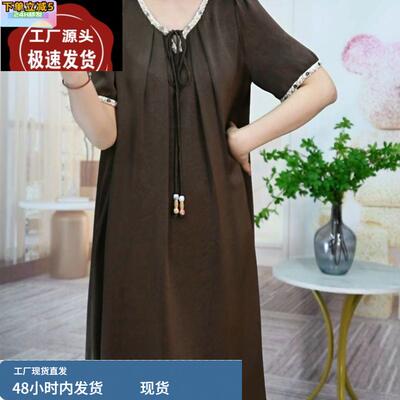 高端大码宽松洋气连衣裙女夏2025新款胖mm时尚简约大气遮肚中长裙