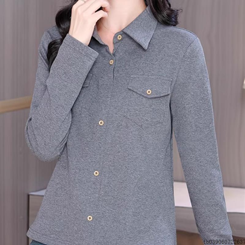 高端polo领长袖内搭衬衫女士秋装高级感轻奢小衫气质百搭打底上衣