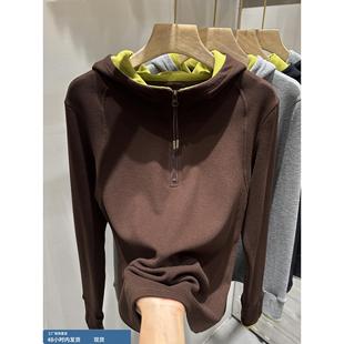 半拉炼撞色连帽德绒卫衣女秋冬新款露手指软糯设计感小个子打底衫