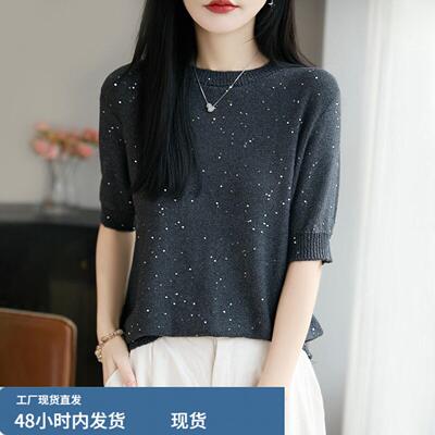 短袖t恤女2026新款超火减龄上衣珍珠亮片薄款背心女夏外穿春内搭