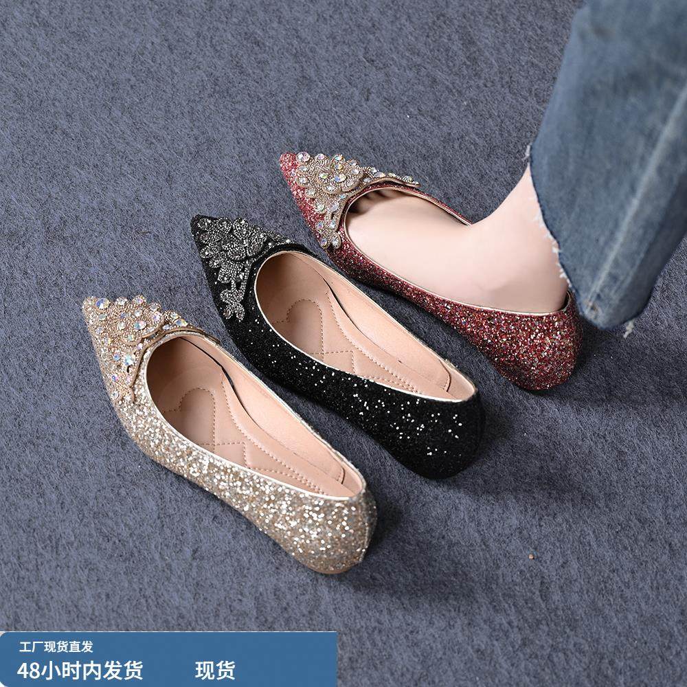 高级感绝美白银色内增高水晶鞋主婚纱婚鞋女平底单鞋孕妇平时可穿