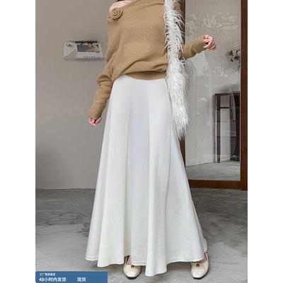 白色针织半身裙女秋冬长款软糯垂感大摆a字伞裙高腰显瘦半身长裙