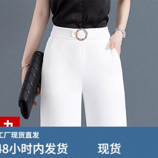 女式夏季九分裤女小个子2026新款白色直筒窄版妈妈女士雪纺阔腿裤