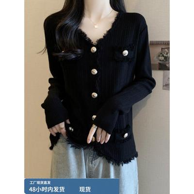 法式小香风v领针织开衫女2025秋冬季大码胖mm巨好看毛衣外套上衣