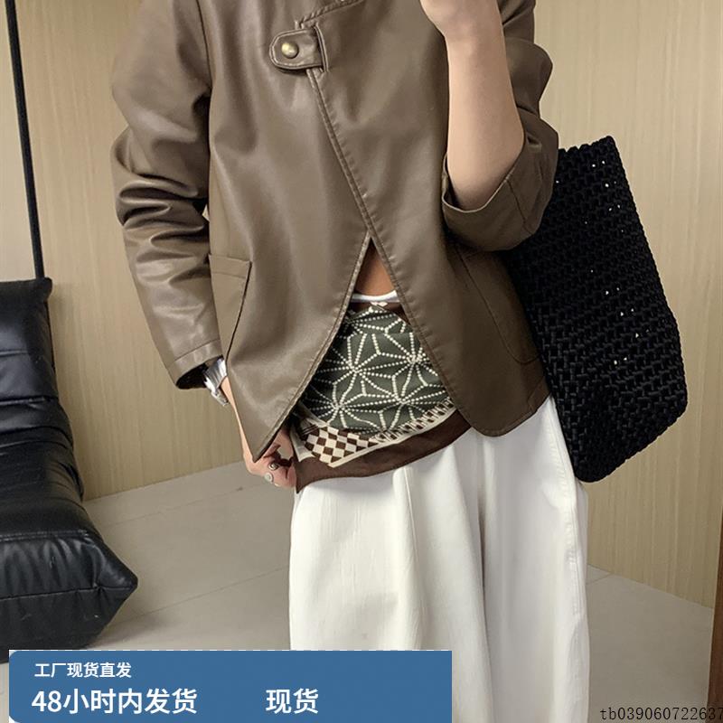 美拉德风棕色宽松皮衣外套女2025新款秋季高级感一粒扣软皮夹克潮