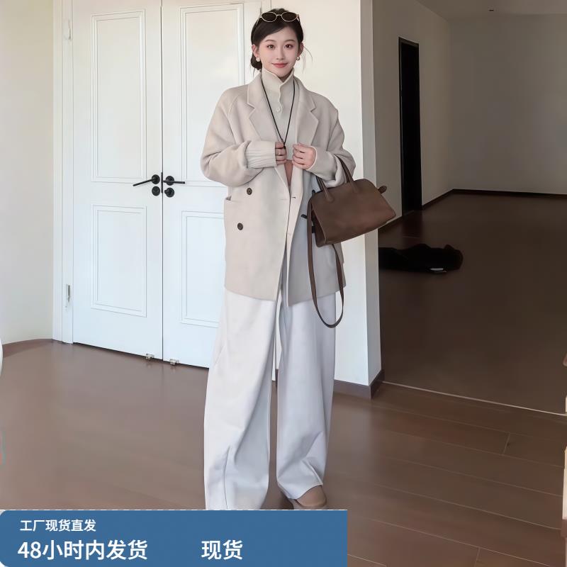 大码女装老钱风毛呢外套女秋冬微胖MM中长款双排扣高级感气质大衣