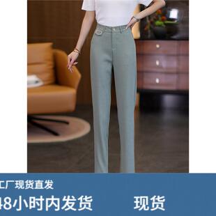 夏季新款棉麻九分裤子女士西装裤小个子直筒烟管裤高腰显瘦哈伦裤
