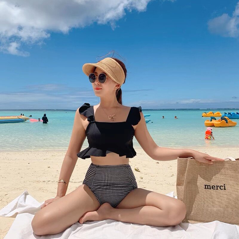 游泳衣女性感分体海边度假元气三角少女遮肚显瘦高腰保守小胸聚拢