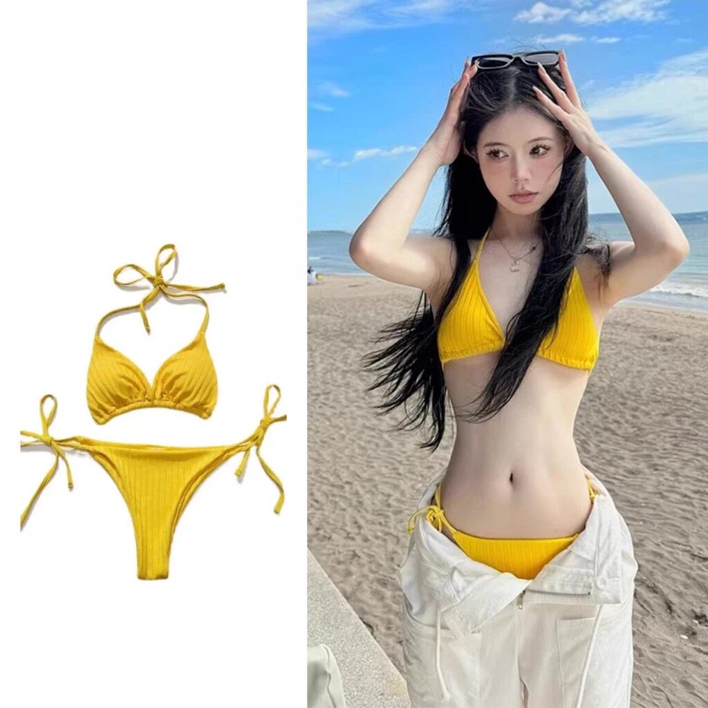 性感比基尼女2025新款显白海边拍照出片少女小胸纯色分体绝美沙滩