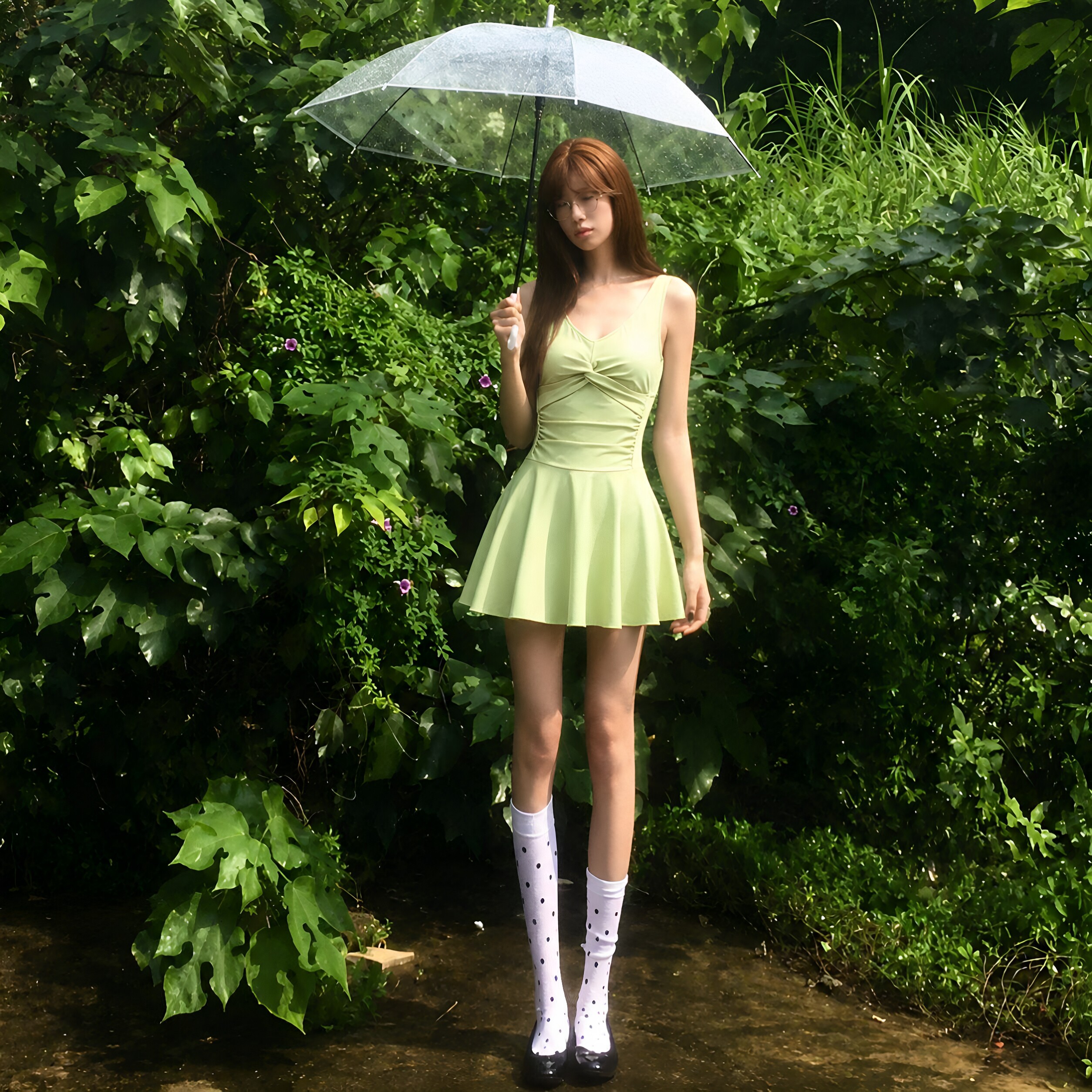 韩系小众少女连体泳衣女高腰遮肉