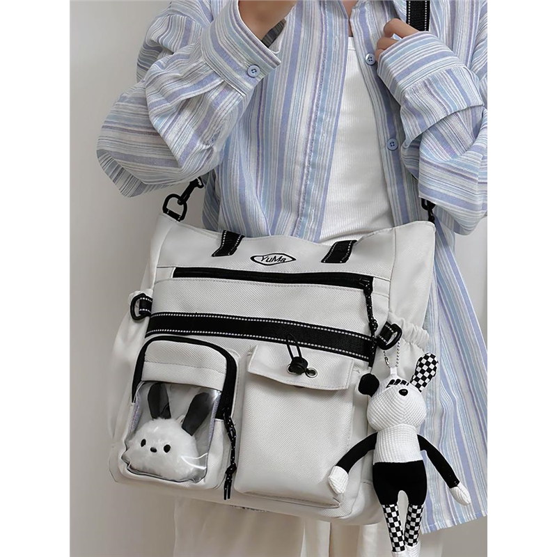 多口袋帆布包女士2026新款大容量托特包大学生补习痛包单肩斜挎包