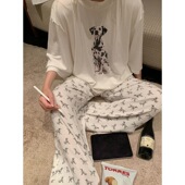 家居服套装 慵懒风休闲长裤 可外穿 睡衣女夏季 韩系可爱小狗印花短袖