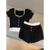 2026年新款 套装 修身 短裤 家居服短袖 纯欲甜美碎花带胸垫睡衣女夏款