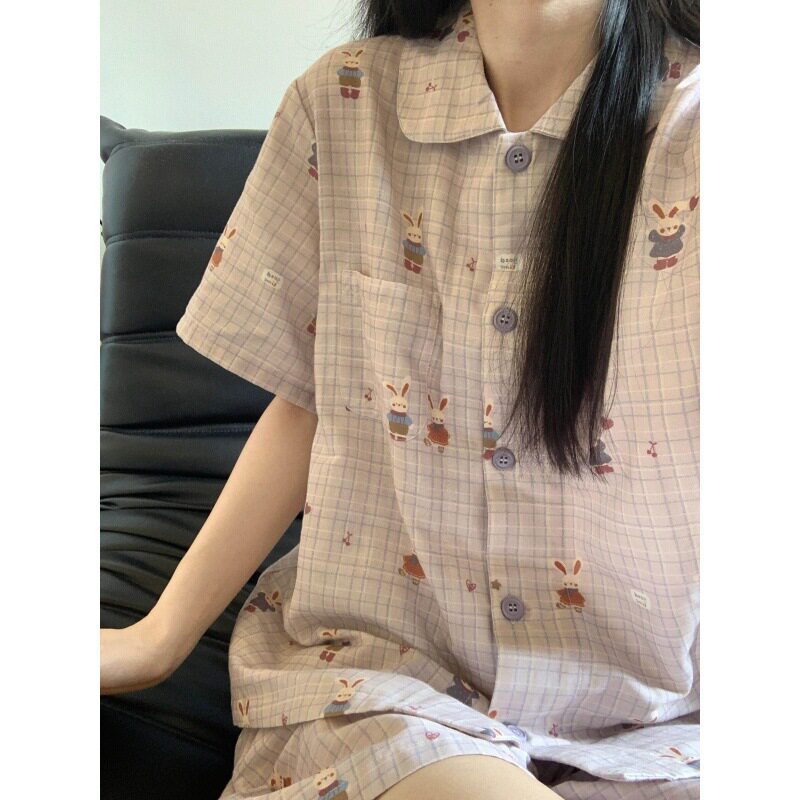 韩系甜美夏天短袖睡衣女款可外穿休闲短裤套装卡通家居服2026新款