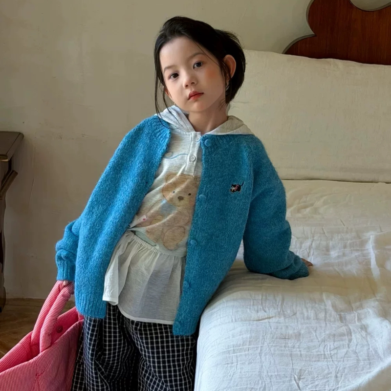 末小蒙毛衣秋款女童韩版纯色休闲毛线外套儿童圆领针织长袖开衫