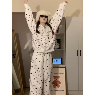 可外出家居服 韩系设计感连帽卫衣女2025春秋慵懒风休闲外套阔腿裤