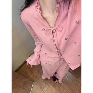 新中式木耳边棉纱睡衣女秋冬季2024高级感大码舒适国风家居服套装