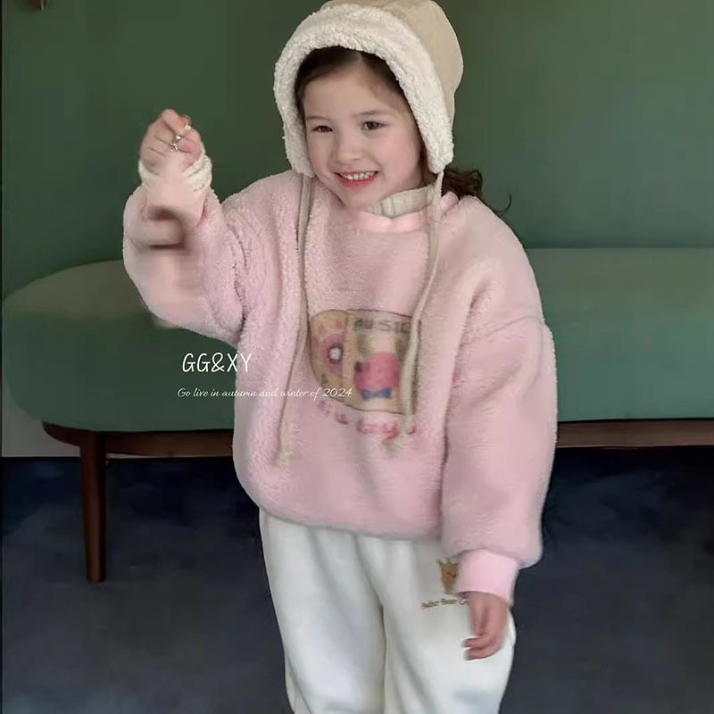 里南希 儿童加绒卫衣韩版数码印花男女宝宝澳粒绒圆领保暖加厚