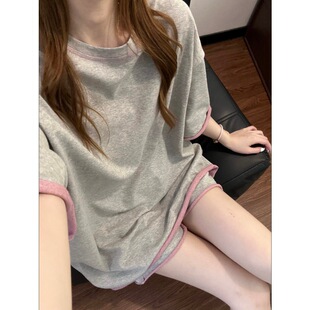 睡衣女夏季 卷边短袖 新款 休闲短裤 可外穿 韩版 家居服套装 慵懒风时尚