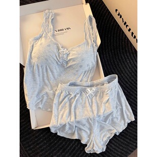 家居服套装 法式 吊带短裤 新款 纯欲莫代尔带胸垫背心睡衣女2026夏季