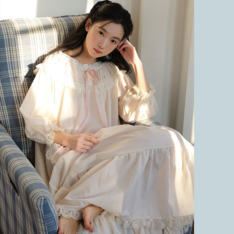 甜心法式甜美公主复古长款睡裙 可外穿春秋夏季长袖宫廷家居服女
