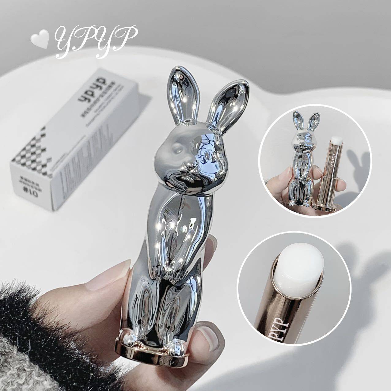 YPYP创意个性镶钻兔子造型润唇膏金属卡通护唇膏女士美唇保湿