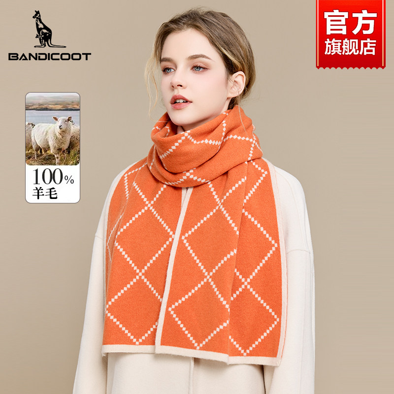 袋鼠围巾女士2025新款纯羊毛秋冬保暖防寒潮流情侣款百搭礼物围脖