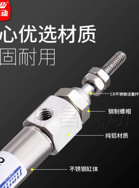 不锈钢迷你小型气缸气动CDJ2B16-10*15X20X25X30X50-B行程可调XC8