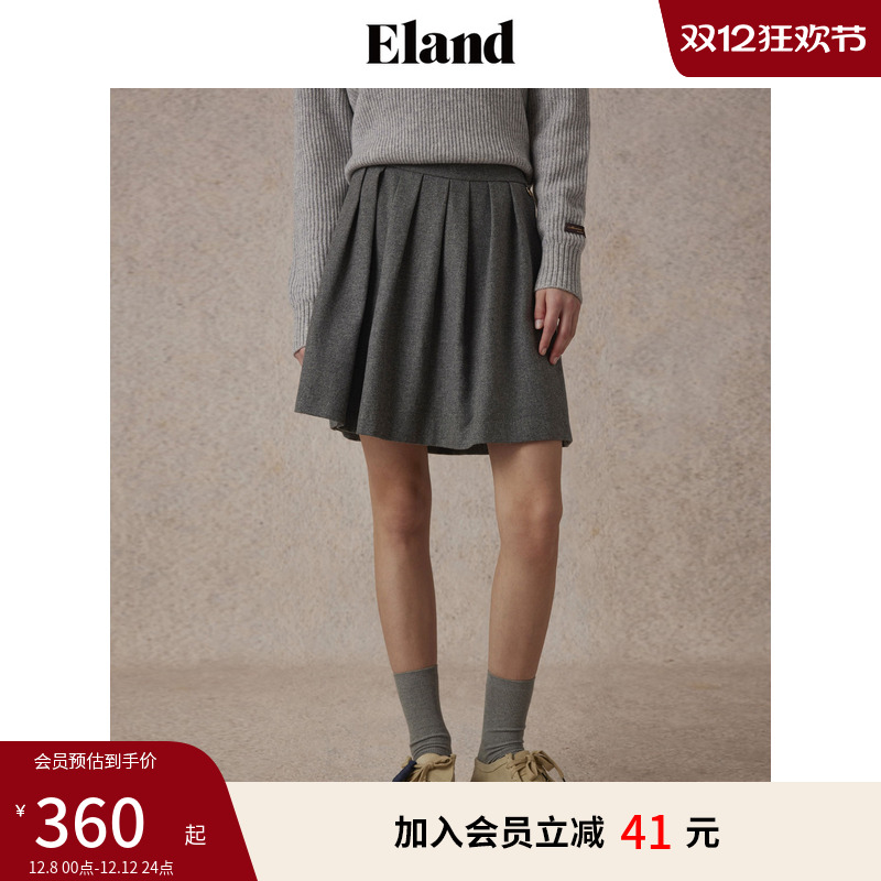 ELAND含羊毛百搭纯色半身裙短裙