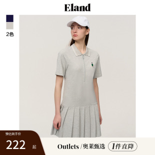 修身 翻领短袖 Eland奥莱 格雷系百褶学院风夏 衣恋连衣裙polo衫