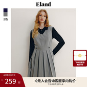 Eland奥莱 衣恋连衣裙女格雷系学院风背心百褶下摆裙子夏季