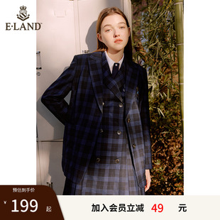 裙子女夏季 Eland奥莱 衣恋连衣裙复古时尚 设计感JK学院风西装