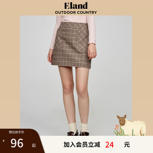 半裙 Eland奥莱 衣恋半身裙女秋季 格纹羊毛A字短裙极简风西装