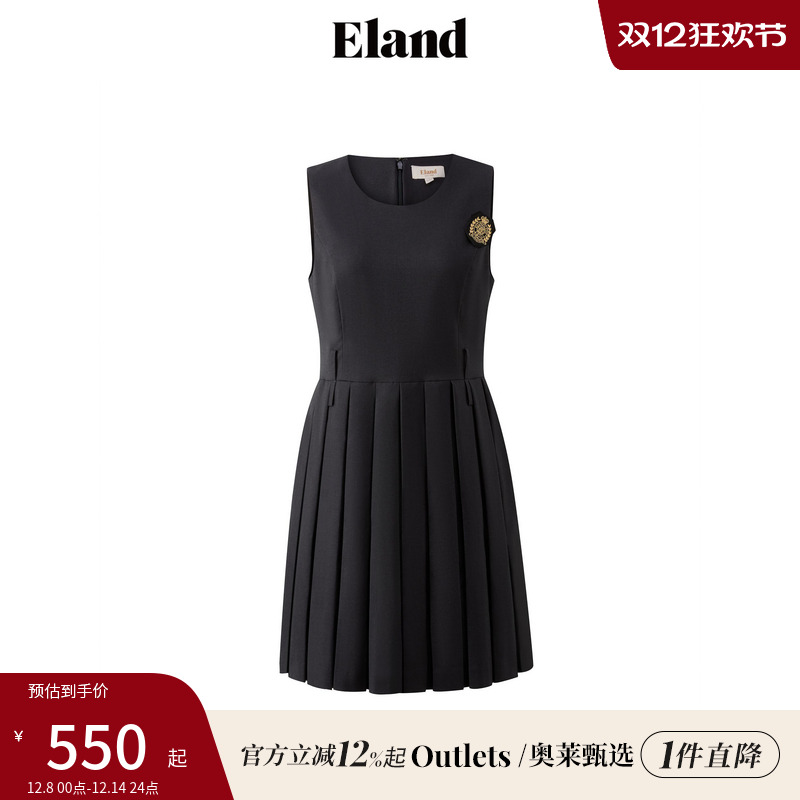 ELAND学院百褶无袖连衣裙
