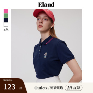 短袖 翻领修身 Eland奥莱 上衣复古学院风夏季 衣恋T恤女polo衫
