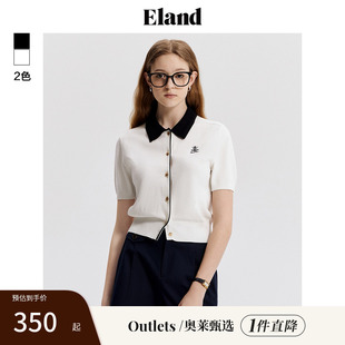 纯棉半开襟polo衫 针织衫 Eland奥莱 毛衣 衣恋撞色翻领短袖