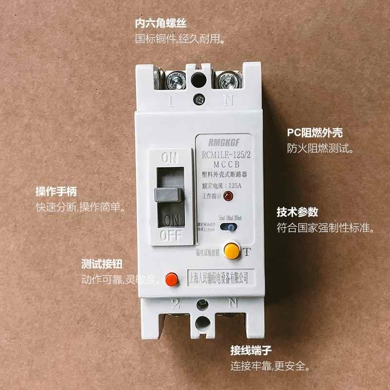 CM1LE单相2P漏电断路器63A0 8A 100A 125A 220V 250A空气开关160A