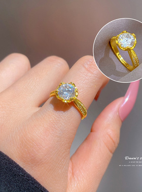 【真金电镀】开口戒指锆石轻奢个性指环食指戒网红同款简约冷淡风