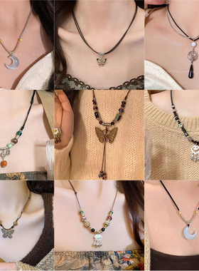新中式禅意民族风蝴蝶项链女百搭高级感复古锁骨链2024年爆款配饰