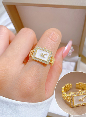 【真金】手表锆石戒指开口可调节款简约手饰日系指环情侣对戒