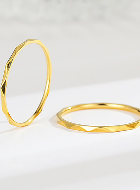 欧美热款18k金色钛钢防掉色戒指女v型切面细戒指简约网红指环饰品