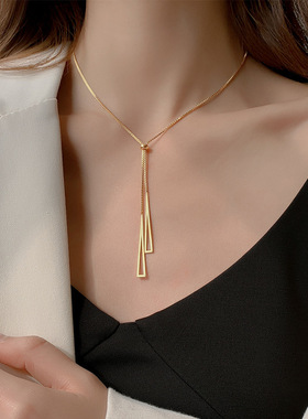 韩版几何流苏项链女轻奢小众双层叠戴设计时尚百搭可调节配饰