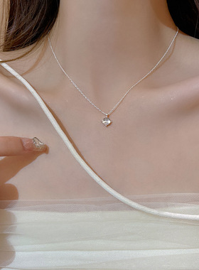 韩版ins圆圈锆石项链女小众设计感简约银色锁骨链冷淡风配饰
