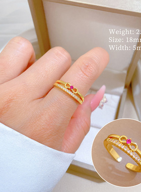 【真金电镀】开口蝴蝶结女时尚微镶轻奢指环食指戒网红同款冷淡风