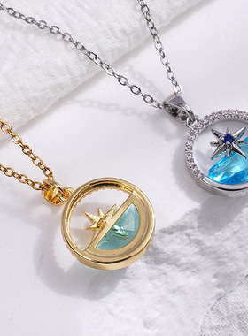 钛钢项链女铜镀金微镶锆石八芒星吊坠高级感个性百搭配饰