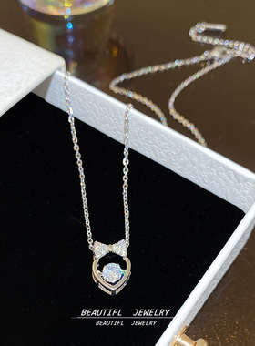 高级感爱心锆石蝴蝶结吊坠项链配饰女轻奢小众时尚气质简约锁骨链