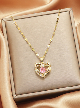 时尚设计交织爱心钛钢项链简约高级感气质不掉色锁骨链网红饰品