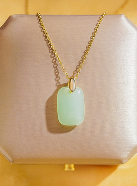 绿色玻璃仿玉如意平安扣项链女小众百搭锁骨链简约设计感饰品