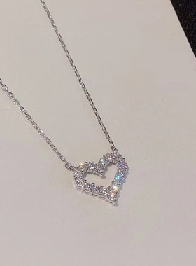 跨境日韩甜美镶钻爱心项链女镂空心形简约锁骨链不锈钢链条项链
